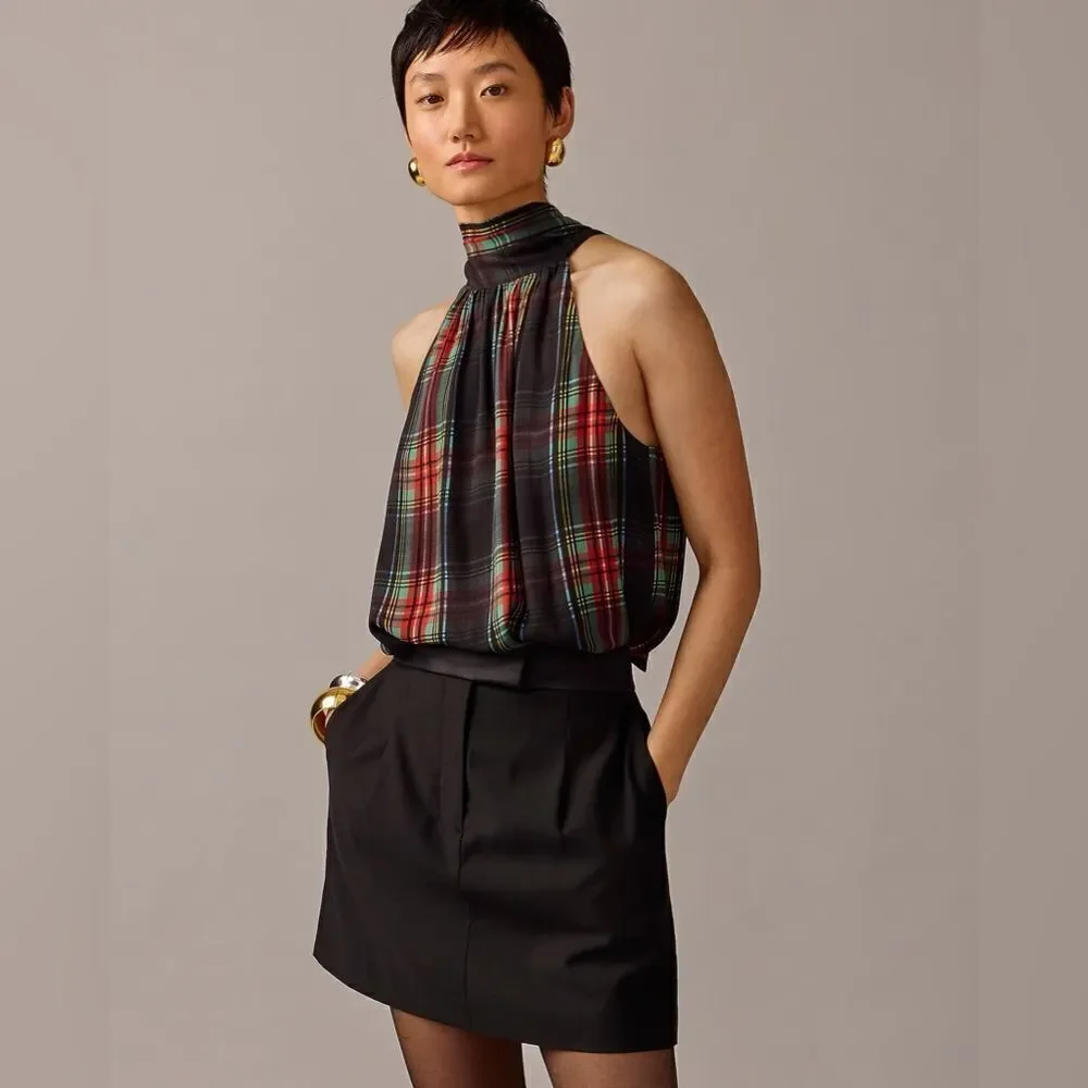 J Crew Halter Top with Neck Tie in Stewart Tartan Chiffon Blend NWT - Picture 3 of 9